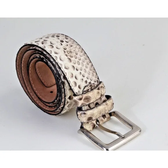 Vintage Snakeskin Leather Belt Gray White Ornate Silver Buckle Boho Exotic Sz 34 - Picture 3 of 16